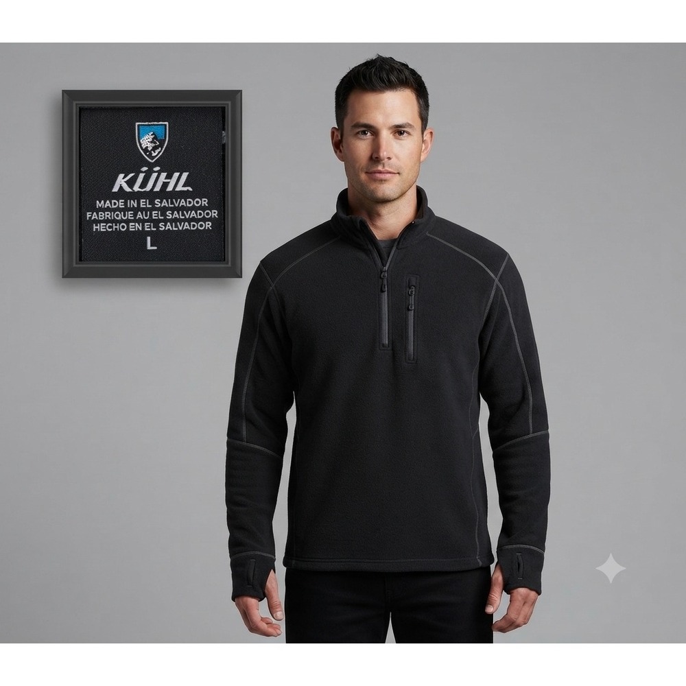 Kuhl Revel 1/4 Zip Fleece Pullover Sweater Mens Large Black 3028 Thumbholes